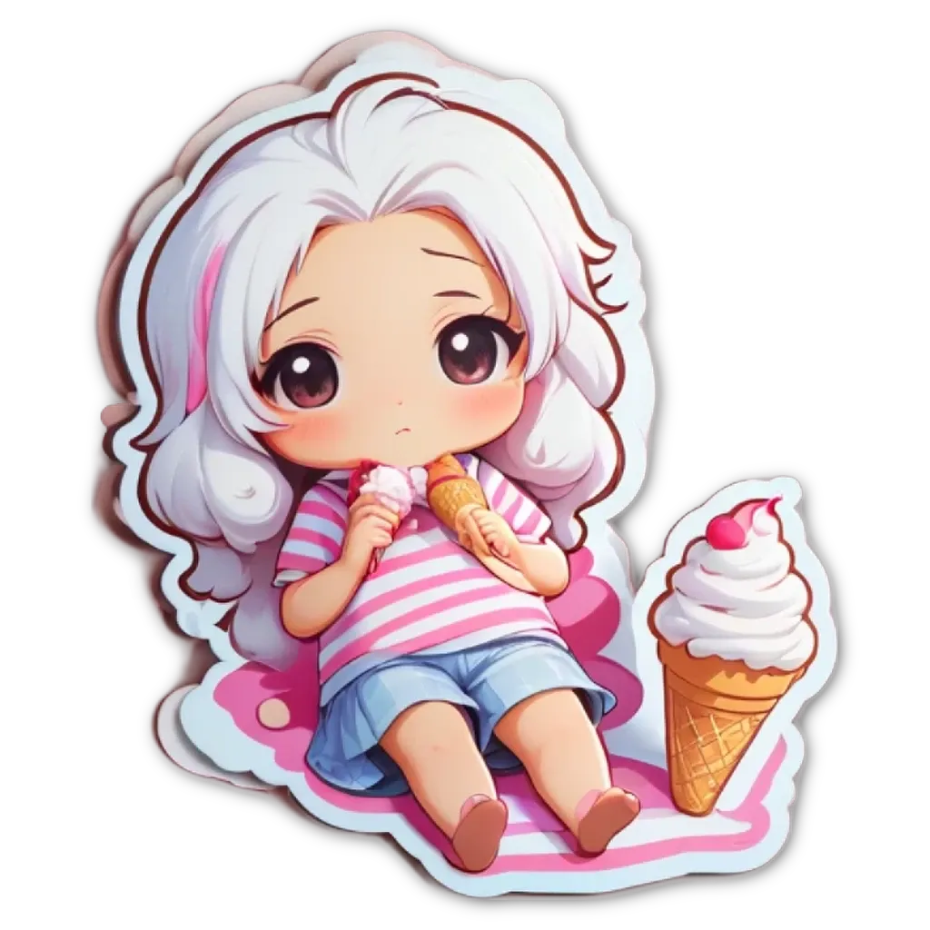 A girl eating ice cream is shown in a sticker.