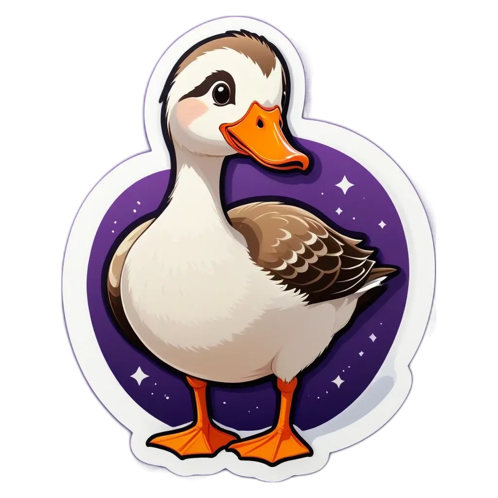 A cartoon duck on a purple background.