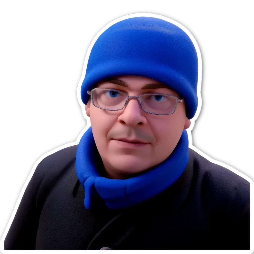 A man wearing a blue hat and glasses.