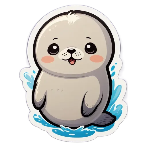 A cute seal sticker is on a black background.