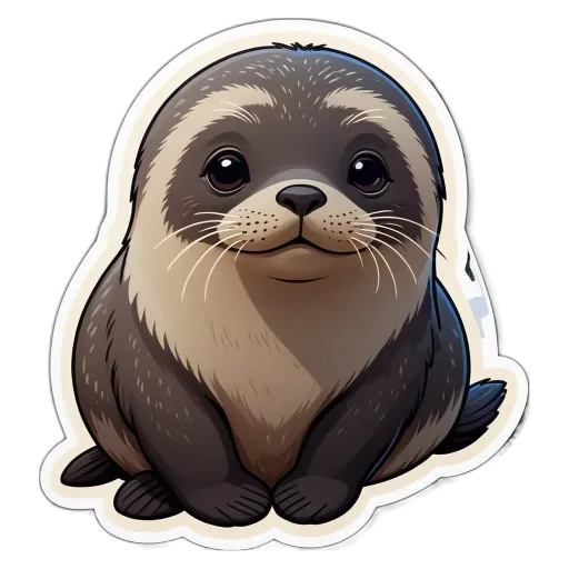 A cute seal sticker is on a black background.