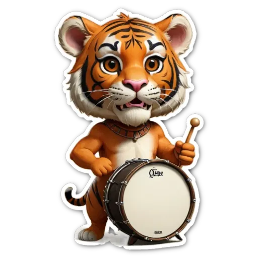 A cartoon animal is holding a drum and it is black and white.