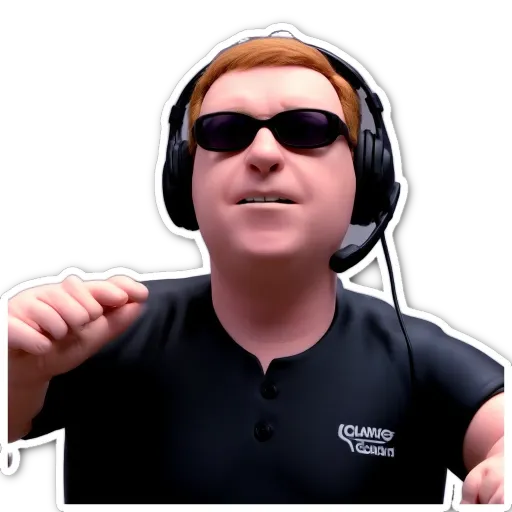 A very detailed and realistic graphic of a man with a black shirt and sunglasses on his head.