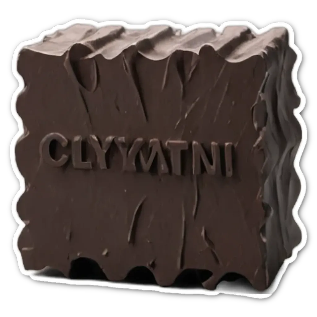 A chocolate block with the word "Clymptni" on it.