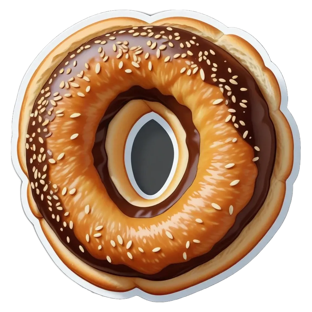 A donut with sesame seeds that is circular in shape.