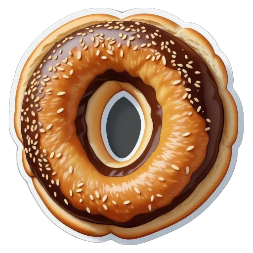 A donut with sesame seeds that is circular in shape.