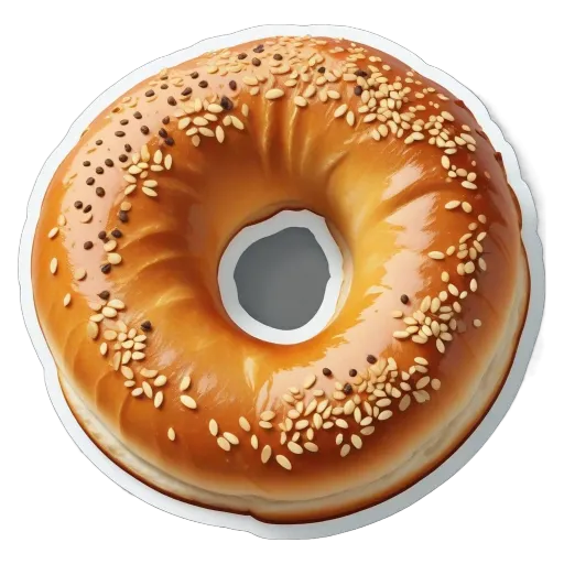 A donut with sesame seeds that is round.