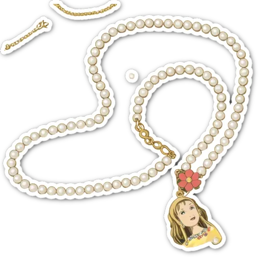 A necklace with a pendant that has a picture of a girl on it.