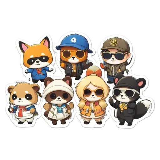 A collection of stickers of animals wearing hats and sunglasses.