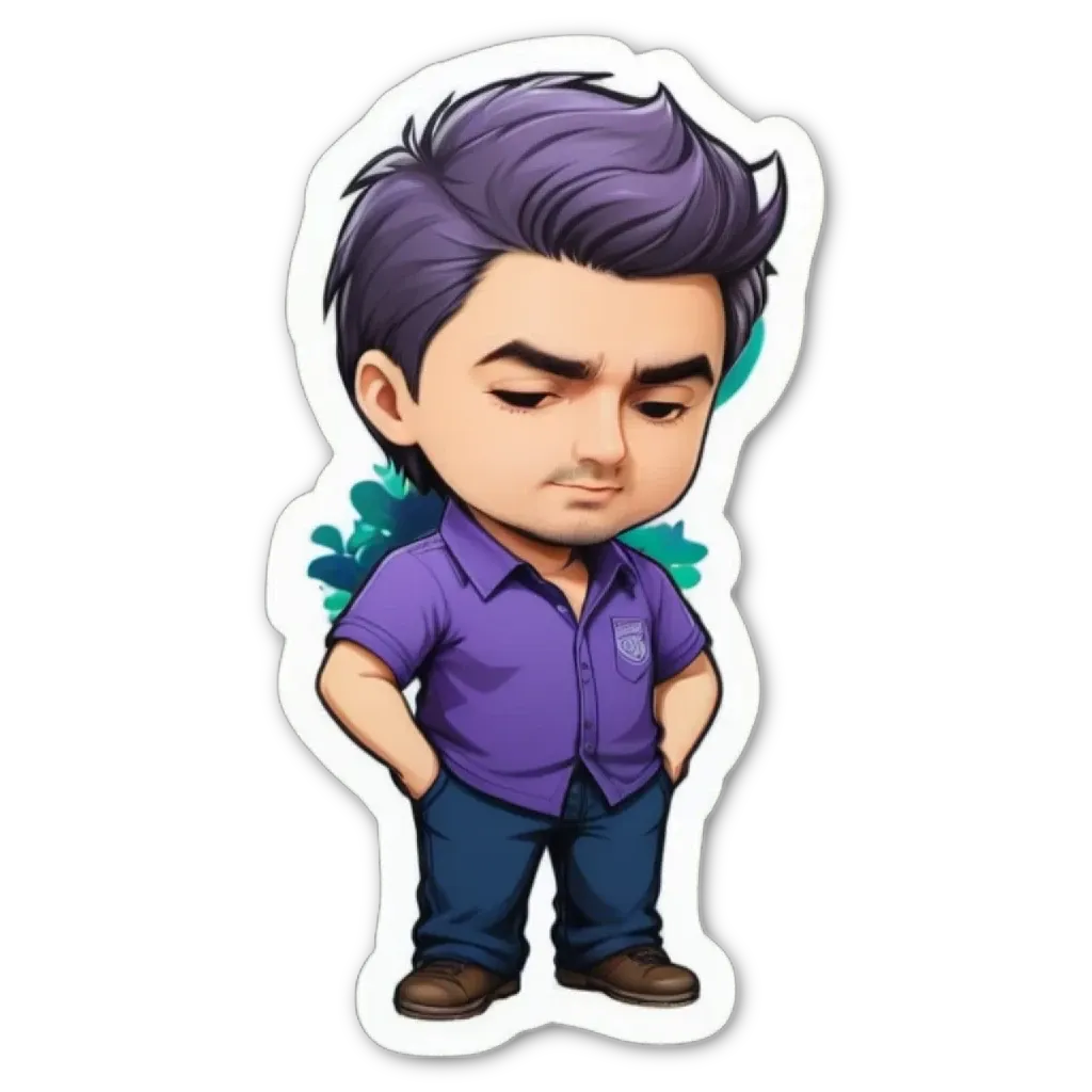 A sticker of a boy with his hands in his pockets.