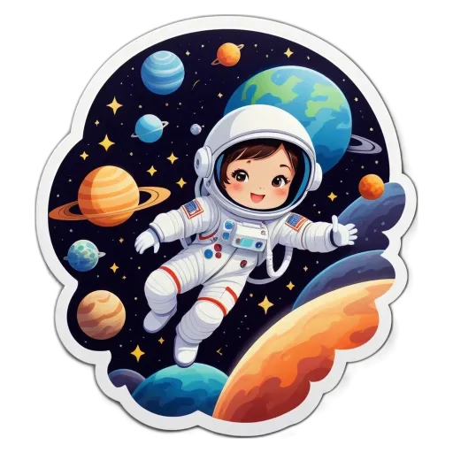 A cartoon person in space wearing a uniform and the words "I'm in space" on the back.