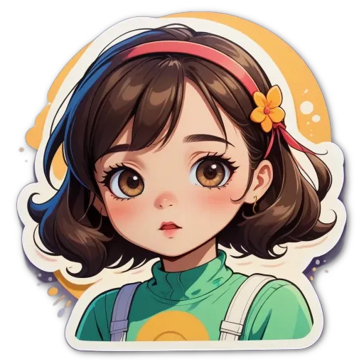 A sticker of a girl with a flower on her head.