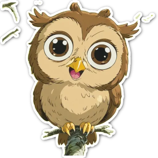 A cartoon animal sticker of an owl on a black and white background.