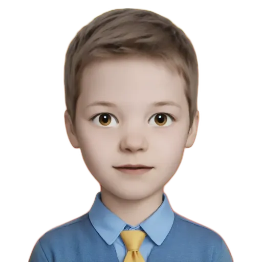 A boy with a blue shirt and a yellow tie.