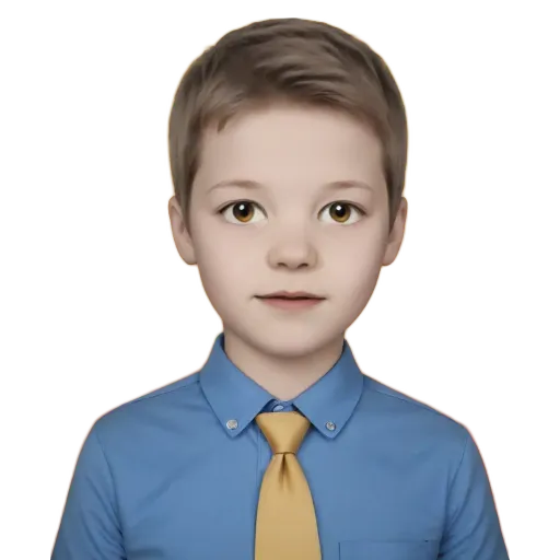 A boy wearing a blue shirt and a yellow tie.