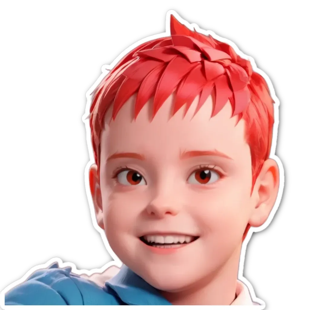 A boy with red hair and a blue shirt.