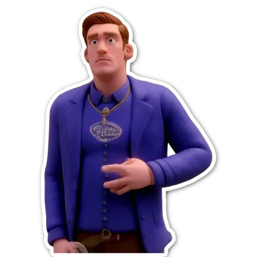 A man wearing a purple jacket with a logo on it.