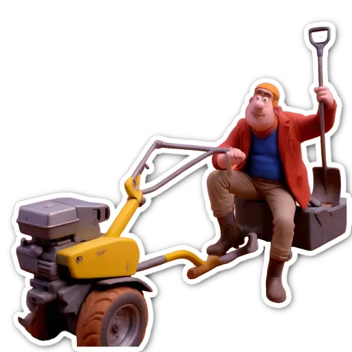 A man in a red jacket is sitting on a machine that looks like a tractor.