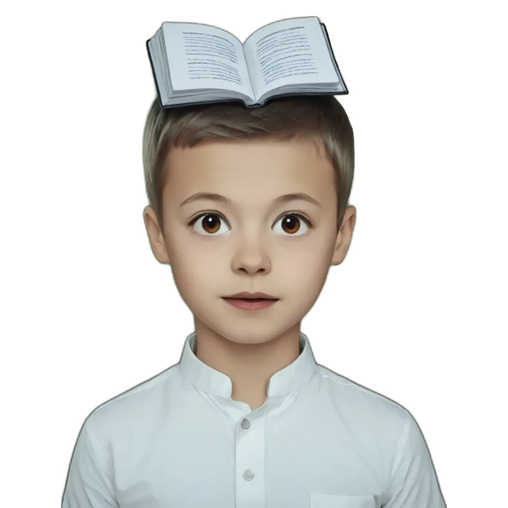 A boy with a book on his head.