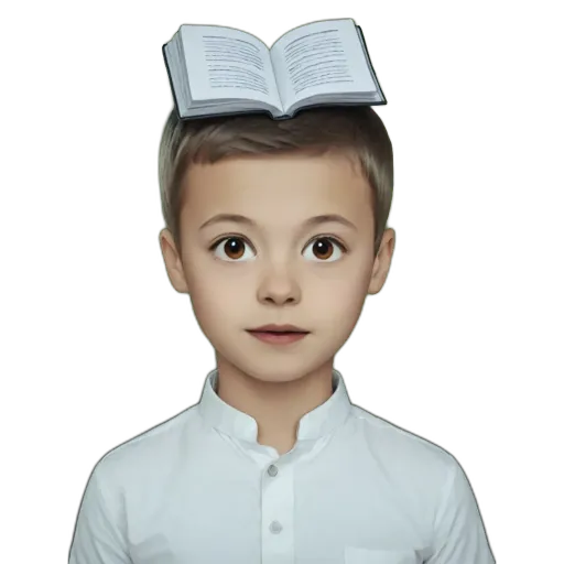 A boy with a book on his head.