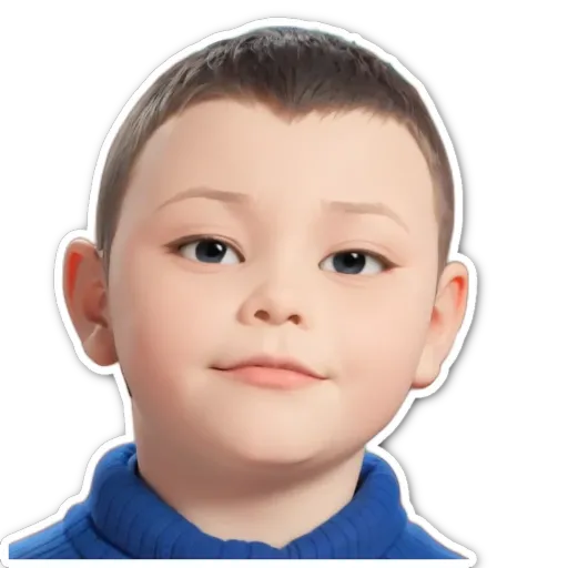 A sticker of a boy with a blue shirt.