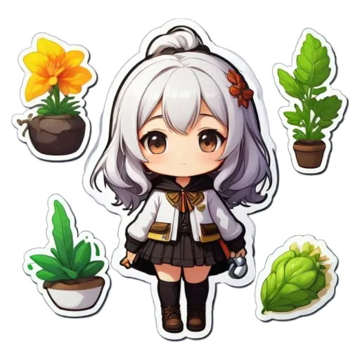 A girl who has plants is collecting stickers of them.