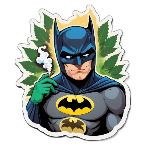 A man in a Batman costume smoking a joint.