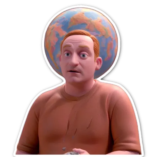 A man with a large globe on top of his head.