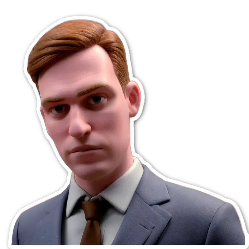 A sticker of a man with a suit and tie.