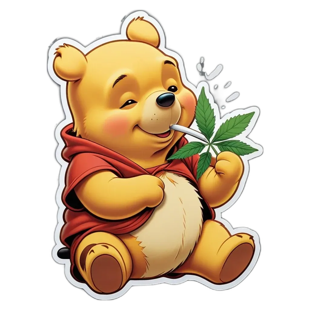 Winnie the pooh holding a leaf of marijuana.