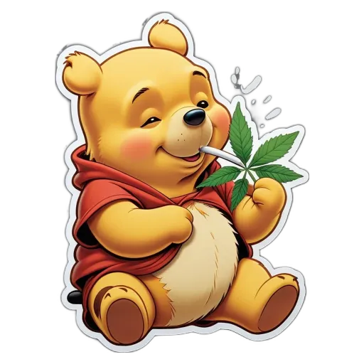 Winnie the pooh holding a leaf of marijuana.