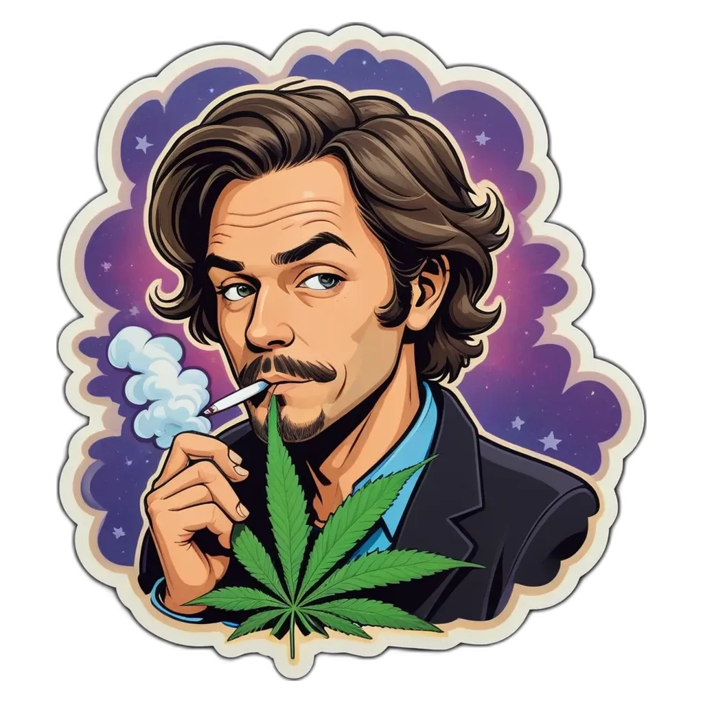 A man with a cigarette and a marijuana leaf.