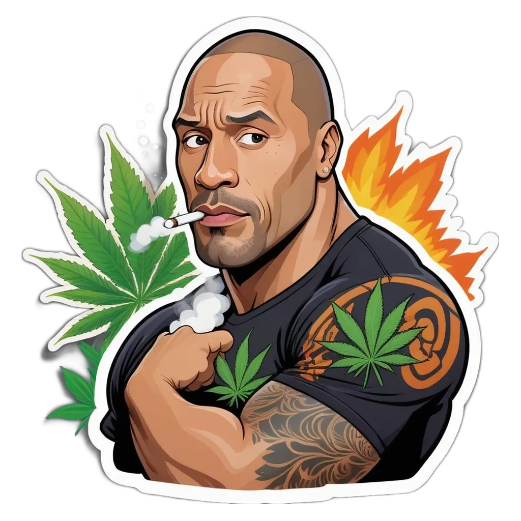 A man is smoking a cigarette and has marijuana tattooed on his arm.