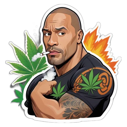 A man is smoking a cigarette and has marijuana tattooed on his arm.