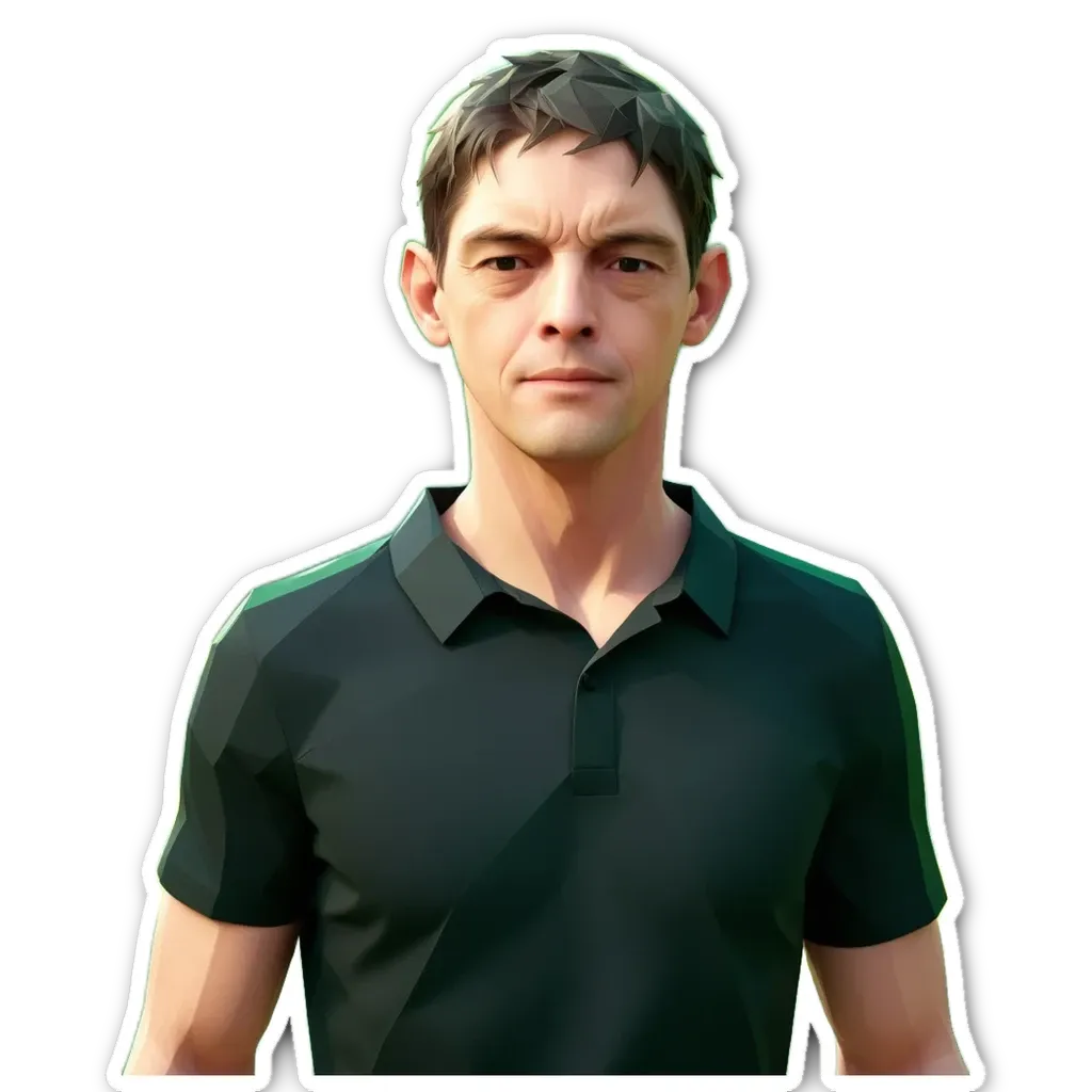 A sticker of a man's face with black shirt and black hair.