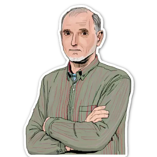 A very detailed drawing of an older man with gray hair.