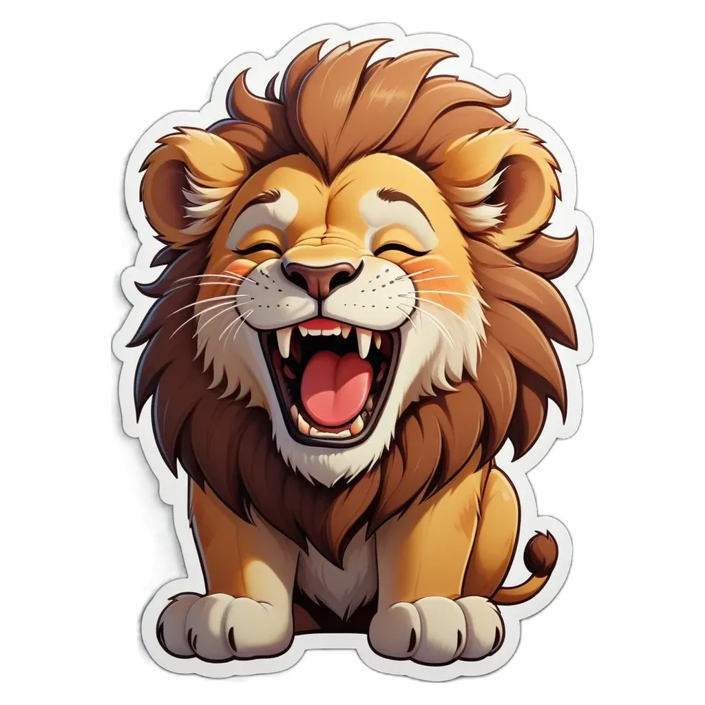 A lion cartoon with open mouth and showing teeth.