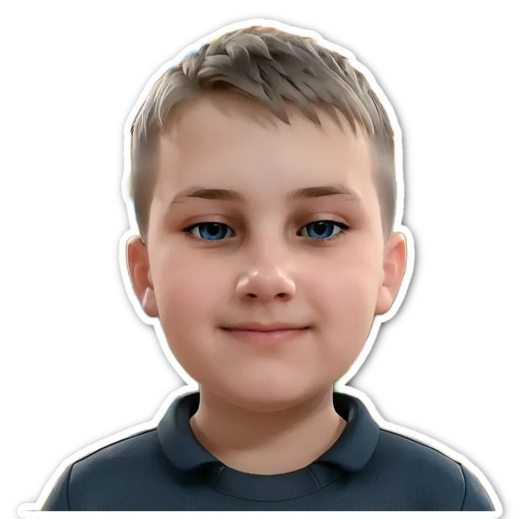 A boy with blue eyes and a black shirt.