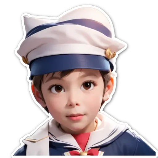 A child wearing a sailor's outfit and a white hat.