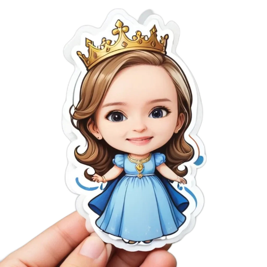 A princess girl sticker is being held in front of a white background.