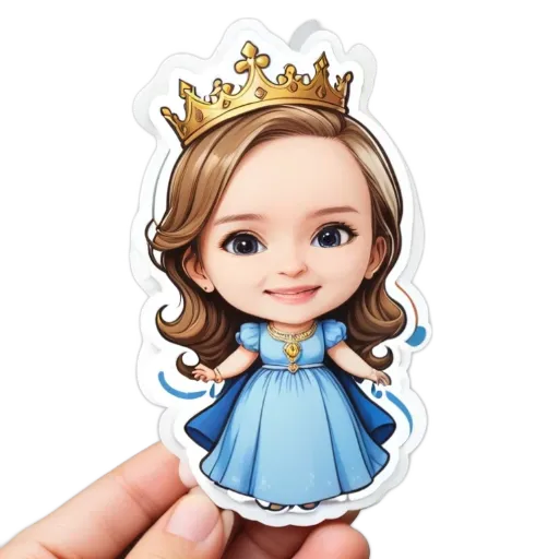 A princess girl sticker is being held in front of a white background.