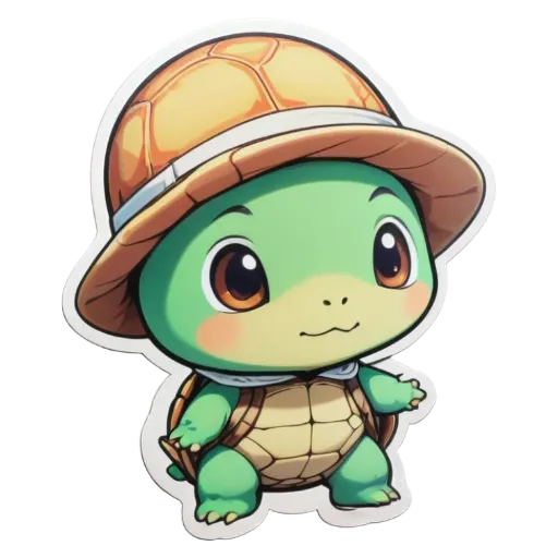 A cute little turtle wearing a hat and green color stickers.