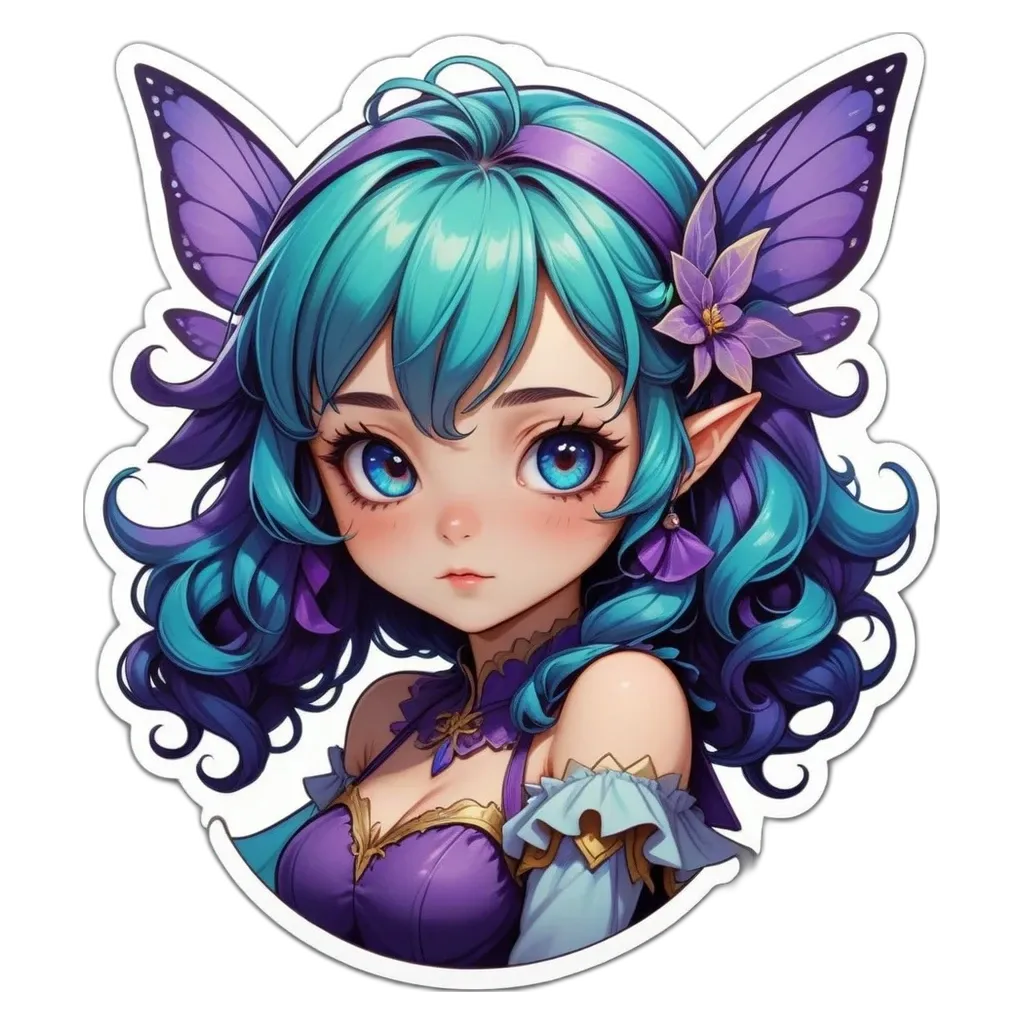 A sticker of a girl with butterfly wings.