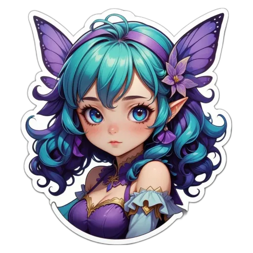 A sticker of a girl with butterfly wings.