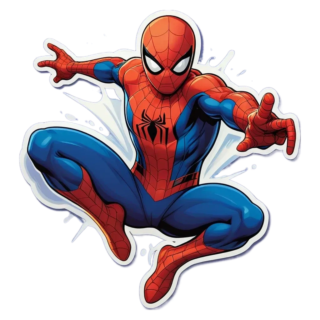 A cartoon picture of spiderman doing the splits on a black background.