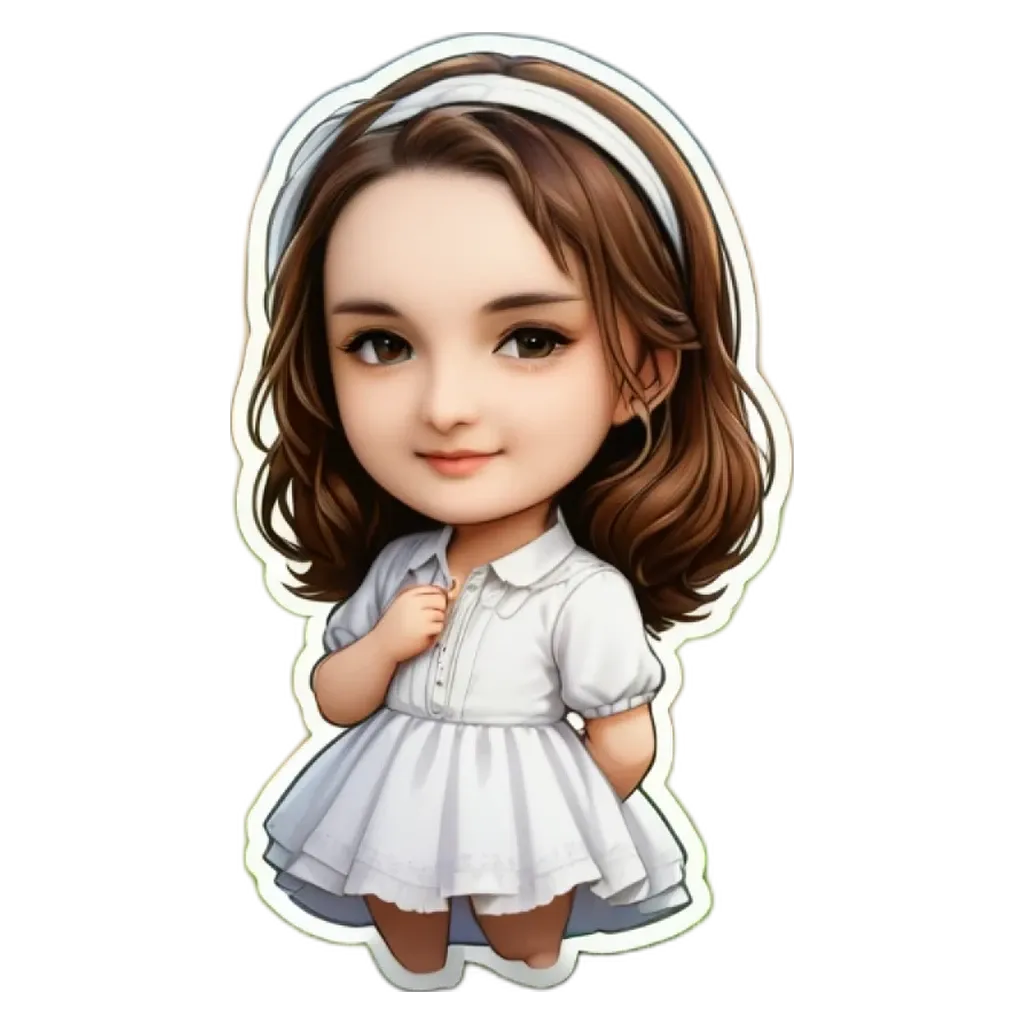 A cartoon girl wearing a white dress.