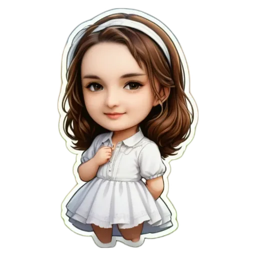 A cartoon girl wearing a white dress.