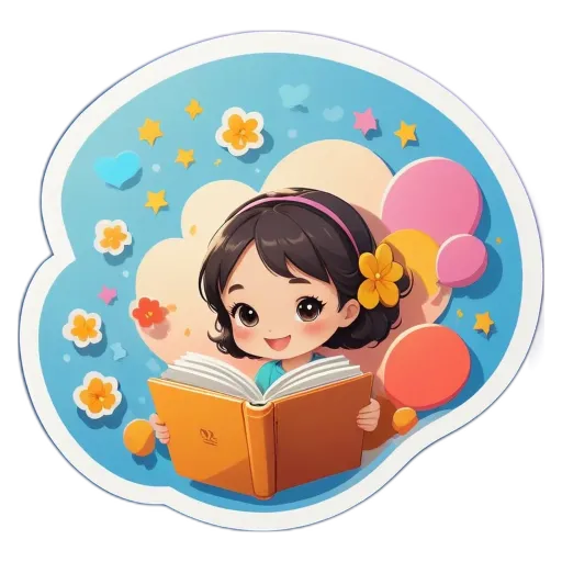 A girl reading a book with a flower in her hair.