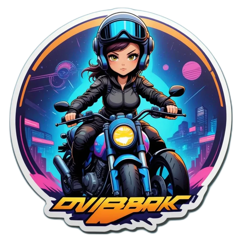 A sticker of a girl on a motorcycle generated by DJibak.