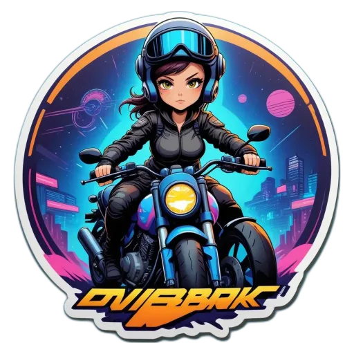 A sticker of a girl on a motorcycle generated by DJibak.